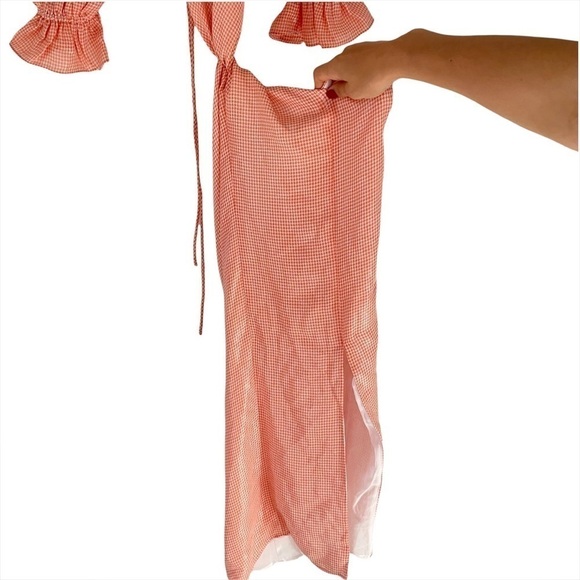 NEW LPA Edith Midi Dress in Orange Houndstooth - Picture 5 of 10